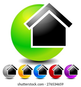 Bright colorful house icons. 6 colors to match your design. Real estate icons.