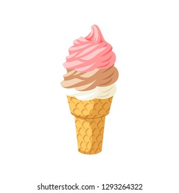 Bright colorful ice cream cone. Design element for AD, promo, menu, flyer. Vector illustration cartoon flat icon isolated on white.