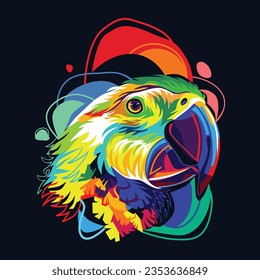 bright colorful illustration, cockatoo head, dark background, vector. - eps 10
