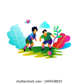 Bright colorful illustrations, people playing football. - Vector.

