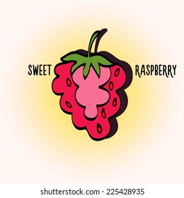 bright colorful image of fruit raspberry. The template can be used for packaging, printing on cups, bags, wallpaper, textiles.