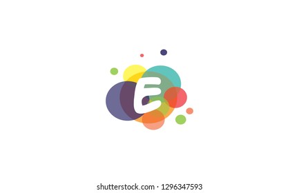 Bright and colorful image of the letter E, against the background of multicolored circles.