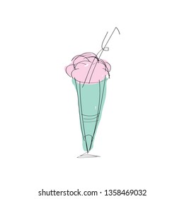 Bright colorful images of ice cream in glass cup. Cute vector Image. Doodle style