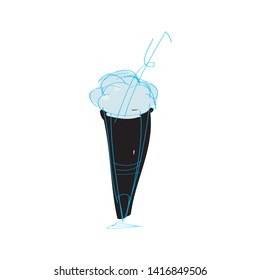 Bright colorful images of ice cream in glass cup. Cute vector Image. Doodle style