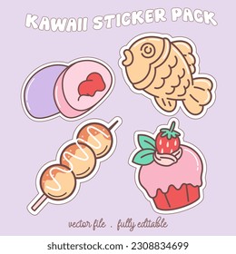 Bright and colorful kawaii food japan style sticker set. Stickers in the magazine.