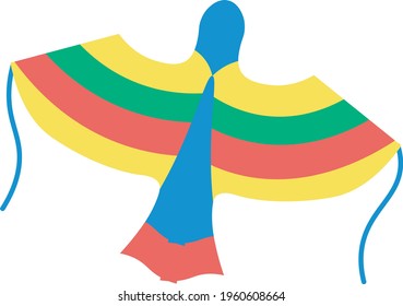 Bright colorful kite in the form of a bird .Vector illustration isolated on a white background.
