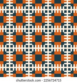 Bright colorful lattice checkered seamless pattern. Overlapping art forms, stripes, polygons, segments are grouped and arranged in a certain order. Vector. 
