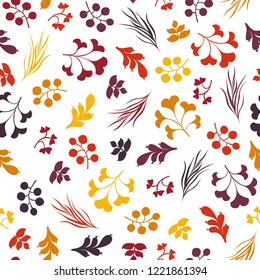 bright colorful leaves pattern, seamless vector of flowers foliage