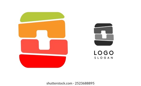 Bright colorful letter O, layers blocks like sandwich, stone balancing or rock stacking. Modern cartoon monogram for kid joyful book, blocky toys logo. Vector illustration