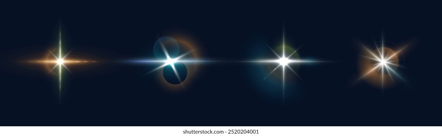 Bright colorful light effects set. Futuristic glow effect for game interface design. Energy universe aura, bright glow, disco glare, space explosion, illuminated stage.	
