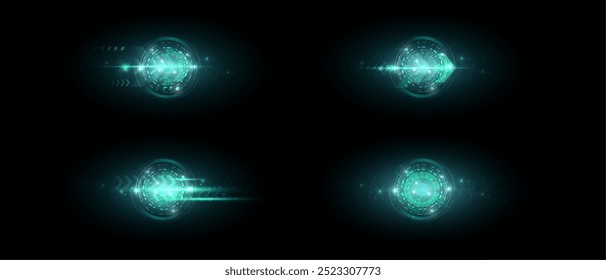Bright colorful light effects set. Futuristic glow effect for game interface design. Energy universe aura, bright glow, disco glare, space explosion, illuminated stage.	