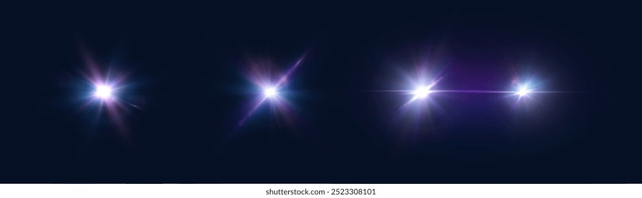 Bright colorful light effects set. Futuristic glow effect for game interface design. Energy universe aura, bright glow, disco glare, space explosion, illuminated stage.	

