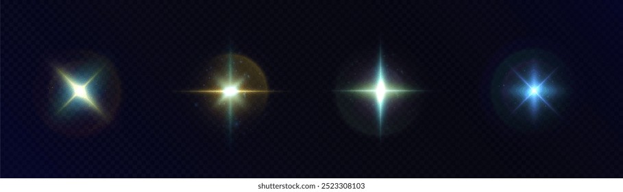 Bright colorful light effects set. Futuristic glow effect for game interface design. Energy universe aura, bright glow, disco glare, space explosion, illuminated stage.	
