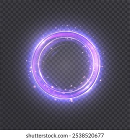 Bright colorful light ring with neon effect. Round frame light effect on black background. For web design and illustrations	
