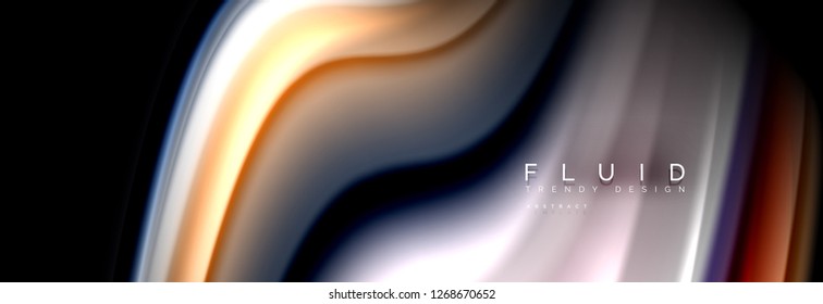 Líneas de líquido colorido brillante sobre fondo abstracto negro vectorial moderno