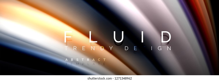 Bright colorful liquid fluid lines on black, vector modern abstract background