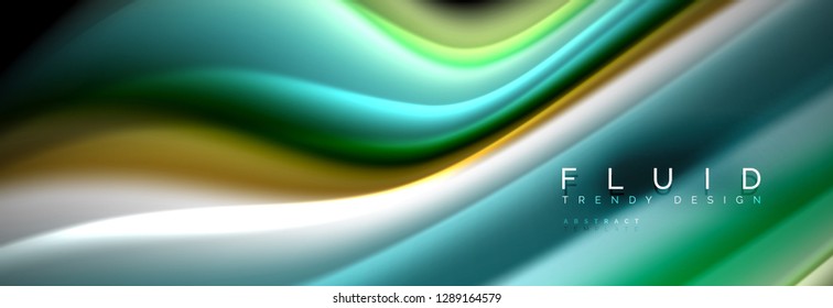 Bright colorful liquid fluid lines on black, vector modern abstract background
