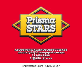 Bright Colorful Logo with text Prisma Stars. Vector Alphabet letters, Numbers and Punctuation Symbols