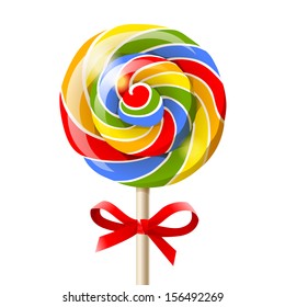 Bright colorful lollipop over white background