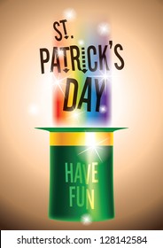 Bright and colorful magic St. Patrick's Day holiday green hat with shining rainbow