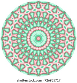 Bright colorful mandala, floral emblem, round decorative ornament isolated on white, geometric pattern, eastern, islamic, muslim, japanese, indian circular symbol.