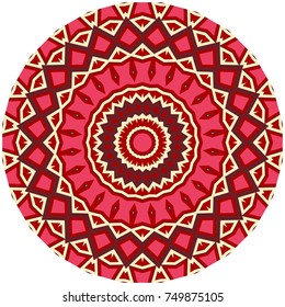 Bright colorful mandala, floral emblem, round decorative ornament isolated on white, geometric pattern, eastern, islamic, muslim, japanese, indian circular symbol.