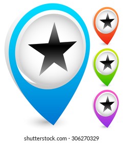 Bright, colorful map marker, map pin vector in 4 colors.