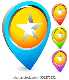 Bright, colorful map marker, map pin vector in 4 colors.