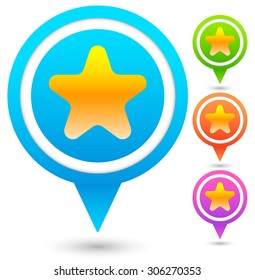 Bright, colorful map marker, map pin vector in 4 colors.