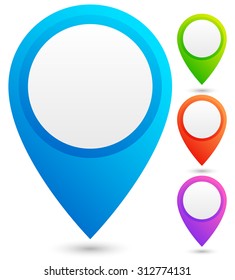 Bright, colorful map marker, map pin vector in 4 colors.