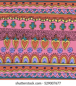  bright colorful mexican seamless pattern.Hand drawn boho background. Vector