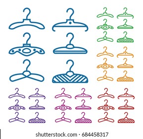 Bright Colorful Modern Minimalistic Big Set of Coat Clothes Hanger - Blue Green Yellow Purple Pink Red on White Background - Fashion Boutique Retail Shop Sale Logo or App Icon Vector Illustration