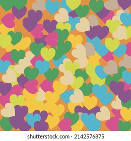 Bright Colorful Multicolor Saint Valentine Modern Design. Blue Light Romantic Wedding Art Background. Modern Rainbow Hearts Love Confetti Vector Art. Orange Purple Warm Modern Art Pattern.