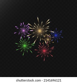 Bright colorful multicolored fireworks for holiday illustrations.