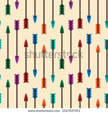 Bright colorful multicolored vertical archery arrows isolated on white background. Seamless pattern. Vector simple flat graphic illustration. Texture.