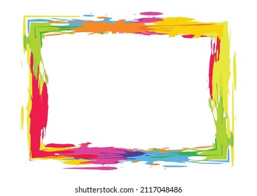 Bright colorful multi-colored window, frame with colored spots and blots. Artistic border, art design. Texture color frame for photos, holiday events and children's parties. Vector illustration.
