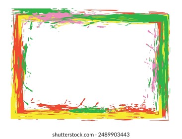 Bright colorful multi-colored window, frame with colored spots and blots. Artistic border, art design. Texture color frame for photos, holiday events and children's parties. Vector illustration.