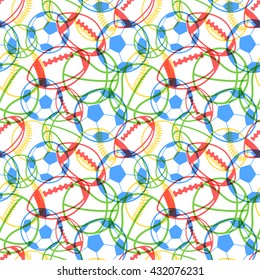 Bright Colorful Multiple Sports Balls Icons On White Background, Seamless Pattern