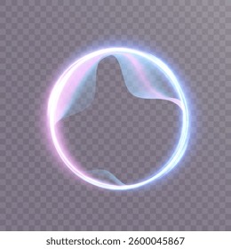 Bright colorful neon circle with gradient transitions on transparent background - vector bright ring element for design and game interfaces.