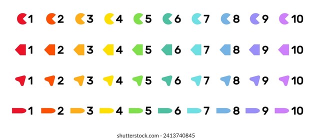 Colección de puntos de viñeta numéricos de color brillante. Formas geométricas para infografía 5 pasos plantilla de diseño