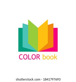 Bright colorful open book logo in rainbow colors. Vector icon. Education symbol.