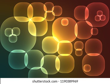 Bright colorful ornamental background - vector design. Transparent squares of different sizes with rounded corners.