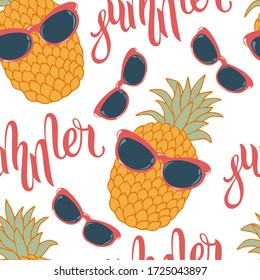 Bright colorful outline pineapple seamless vector pattern for wallpaper, textile, interior design, typography.