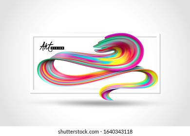 Bright colorful paint spectrum watercolor brush stroke and white rectangular frame art design horizontal poster on light background design. vector illustration.
