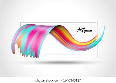 Bright colorful paint spectrum watercolor brush stroke and white rectangular frame art design horizontal poster on light background design. vector illustration.