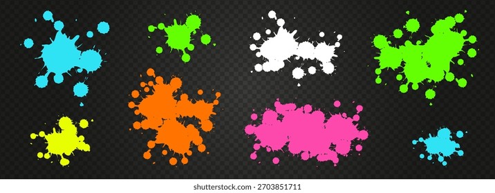 Bright colorful paint splashes - a set of splashes on a transparent background. Suitable for graphics, posts, banners, logos, posters, prints, scrapbook and pop art design. Ready for printing and web!