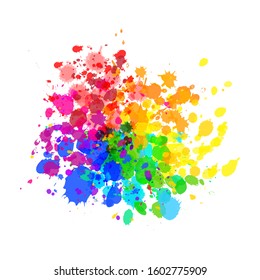 Bright colorful paint splashes of watercolor drops in rainbow colours isolated on white