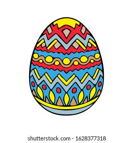 Bright colorful painted easter egg. Vector hand drawing. Vertical view. Isolated object on a white background. Isolate.