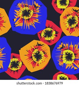 Bright colorful pattern with blue, seamless repeatable on dark background