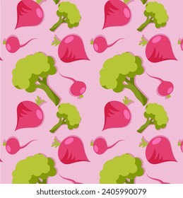 Bright colorful pattern with delicious berries, fruits and vegetables